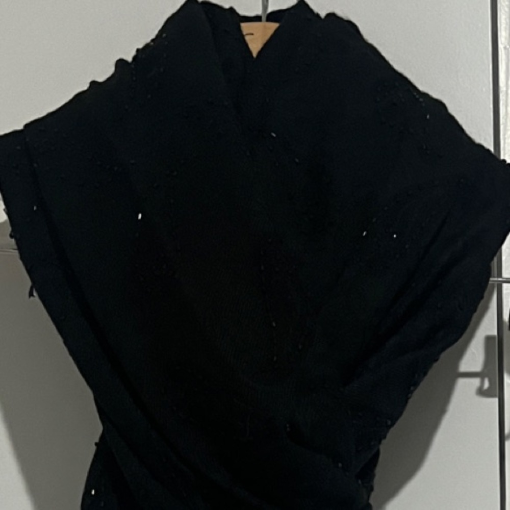 Elegant Black with shimmering embroidery wrap with Fringe.